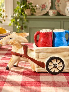 Vintage Occupied Japan Horse Cart Salt Pepper Shakers Ceramic Figural Set